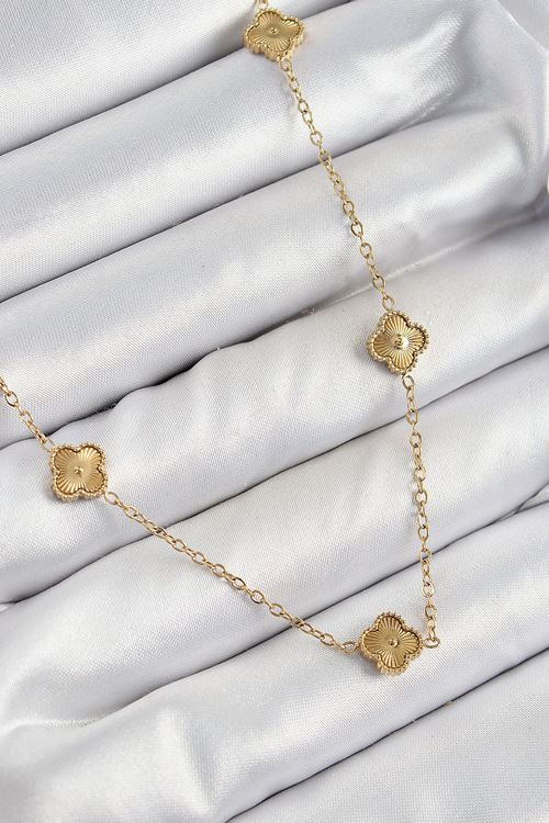 316L Çelik Yonca Model Gold Renk Kadın Kolye
