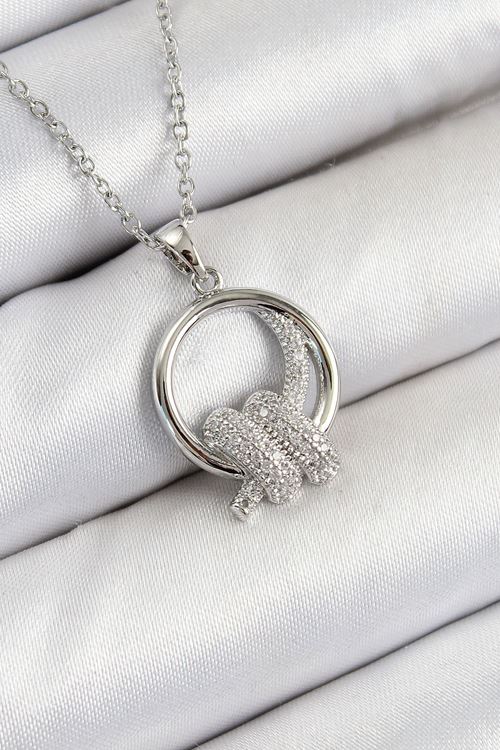 316L Çelik Zirkon Taşlı Düğüm Model Gümüş Renk Kadın Kolye