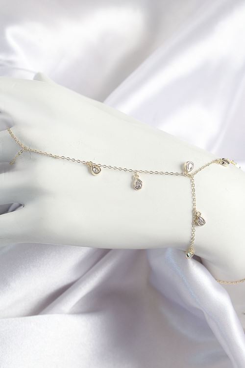 Pirinç Zirkon Taşlı Sallantılı Damla Model Gold Renk Kadın Şahmeran