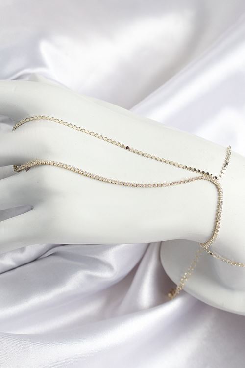 Pirinç Zirkon Taşlı Ezme Zincir Model Gold Renk Kadın Şahmeran