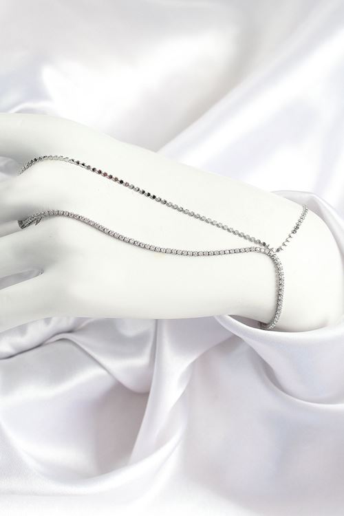 Pirinç Zirkon Taşlı Ezme Zincir Model Gümüş Renk Kadın Şahmeran