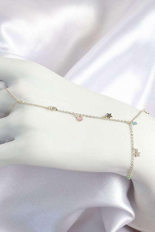 Pirinç Renkli Zirkon Taşlı Sallantılı Yıldızlı Model Gold Renk Kadın Şahmeran