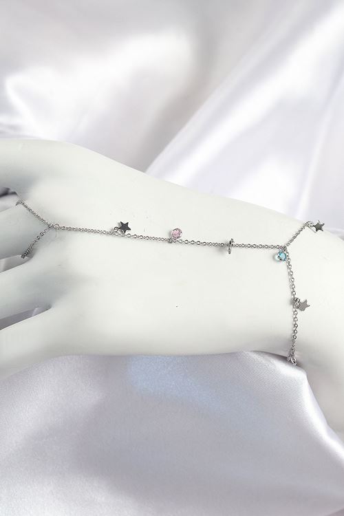 Pirinç Renkli Zirkon Taşlı Sallantılı Yıldızlı Model Gümüş Renk Kadın Şahmeran