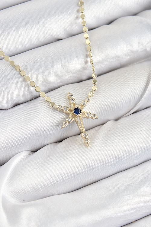 Pirinç Zirkon Taşlı Kutup Yıldızı Model Ezme Zincir Gold Renk Kadın Kolye