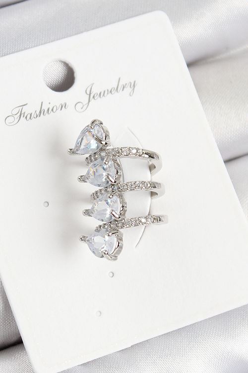 Pirinç Zirkon Taşlı Damla Model Gümüş Renk Sağ Kıkırdak Küpe