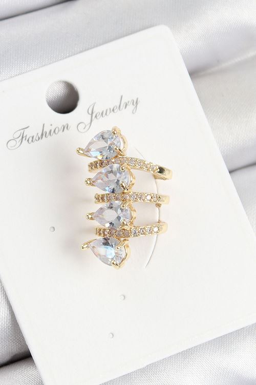 Pirinç Zirkon Taşlı Damla Model Gold Renk Sağ Kıkırdak Küpe