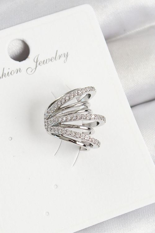 Pirinç Zirkon Taşlı Yay Model Gümüş Renk Sağ Kıkırdak Küpe