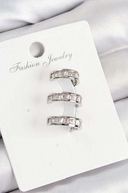 Pirinç Su Yolu Model Gümüş Renk Sağ Kıkırdak Küpe