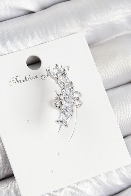 Pirinç Zirkon Taşlı Model Gümüş Renk Sağ Kıkırdak Küpe