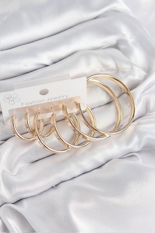 Pirinç Halka Model Gold Renk Kadın Set Küpe