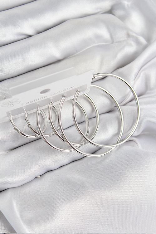 Pirinç Halka Model Gümüş Renk Kadın Set Küpe