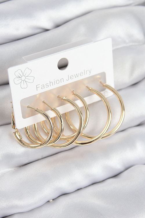 Pirinç Halka Model Gold Renk Kadın Set Küpe