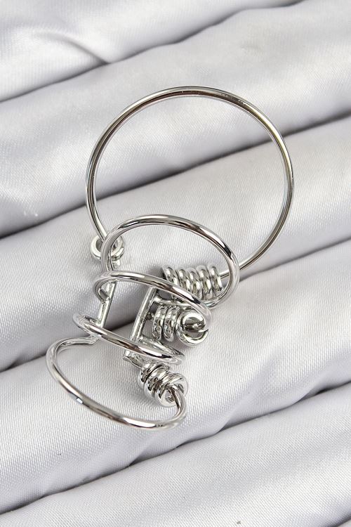 Pirinç Halkalı Model Gümüş Renk Kıkırdak Küpe