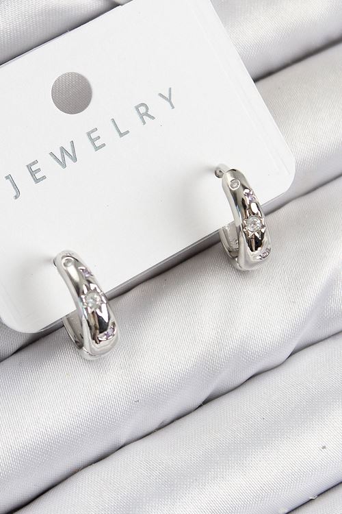 Pirinç Zirkon Taşlı Halka Model Gümüş Renk Kadın Küpe