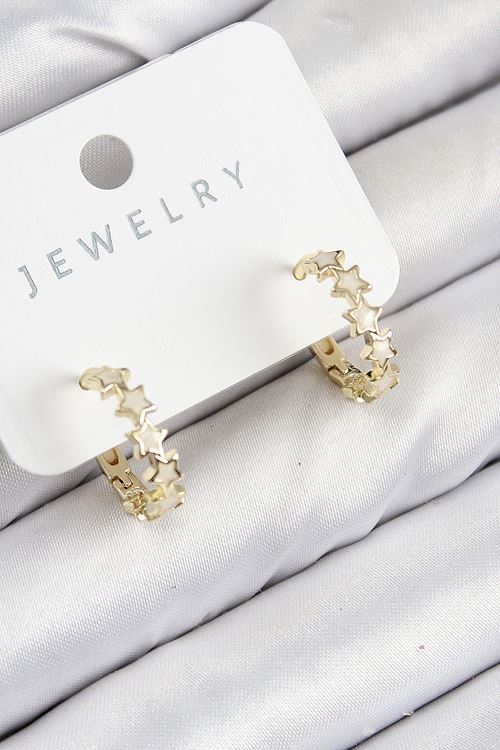 Pirinç Zirkon Taşlı Yıldız Model Gold Renk Kadın Küpe