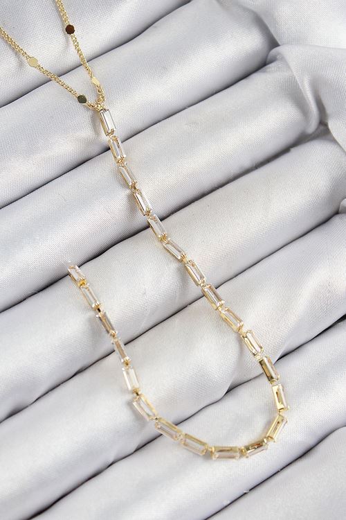 Pirinç Zirkon Taşlı Model Gold Renk Y Kolye