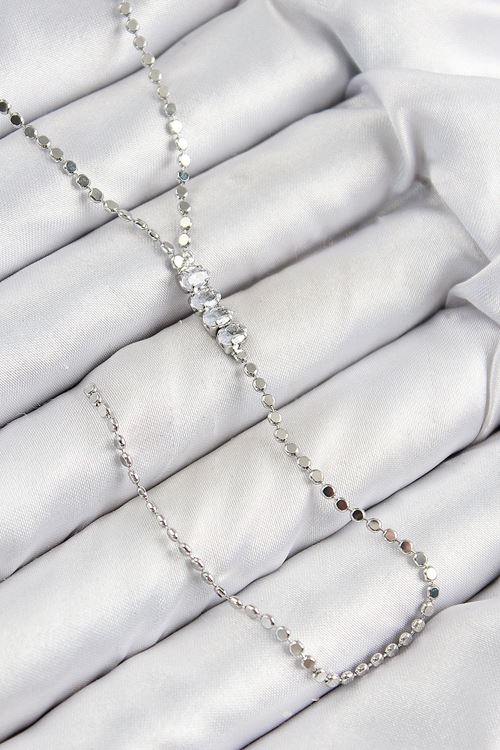 Pirinç Zirkon Taşlı Ezme Zincirli Model Gümüş Renk Y Kolye