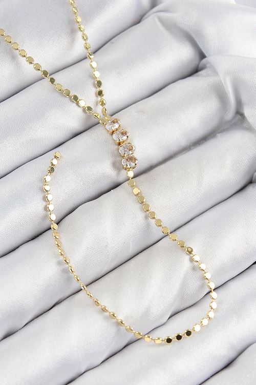 Pirinç Zirkon Taşlı Ezme Zincirli Model Gold Renk Y Kolye