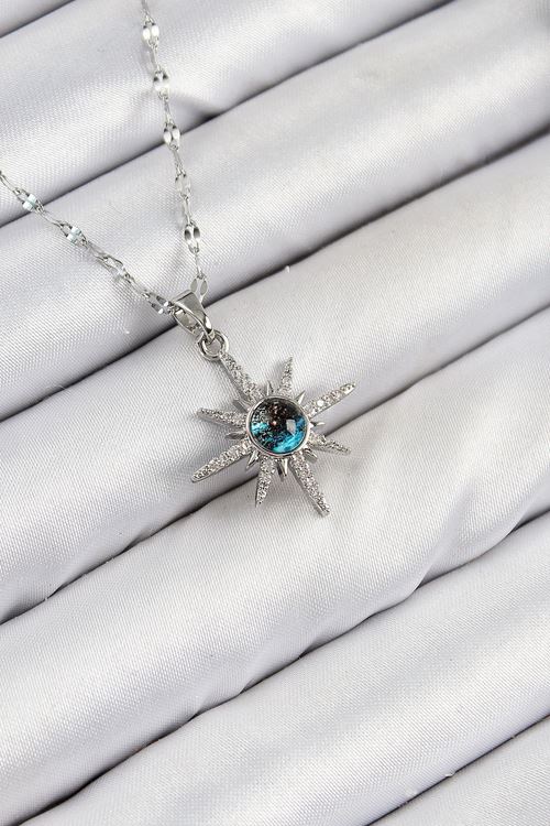 316L Çelik Zirkon Taşlı Kutup Yıldızı Model Gümüş Renk Kadın Kolye