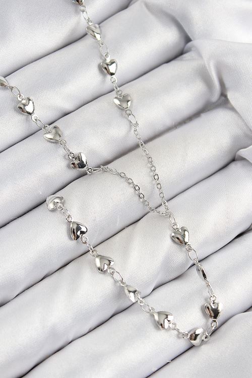 Pirinç Zirkon Taşlı Kalp Model Gümüş Renk Y Kolye