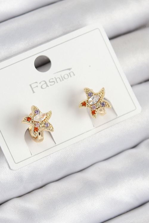 Pirinç Zirkon Taşlı Yıldız Model Gold Renk Çocuk Küpe