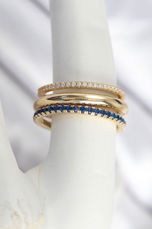 Pirinç Zirkon Taşlı Mix Renk 3'Lü Kadın Yüzük