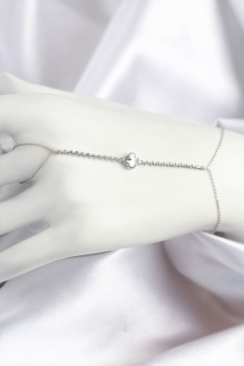 Pirinç Zirkon Taşlı Yonca Model Gümüş Renk Şahmeran