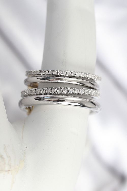 Pirinç Gümüş Renk Zirkon Taşlı 4'Lü Kadın Yüzük