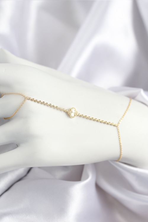 Pirinç Zirkon Taşlı Yonca Model Gold Renk Şahmeran