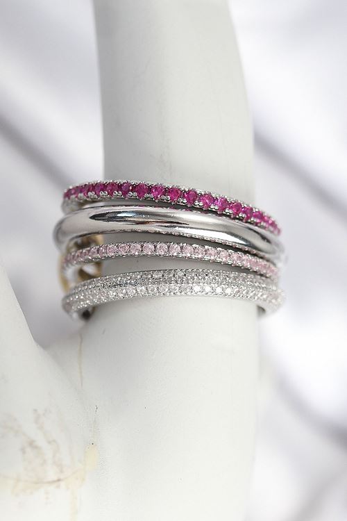 Pirinç Gümüş Renk Zirkon Taşlı 4'Lü Kadın Yüzük