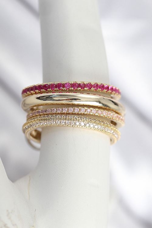 Pirinç Gold Renk Zirkon Taşlı 3'Lü Kadın Yüzük