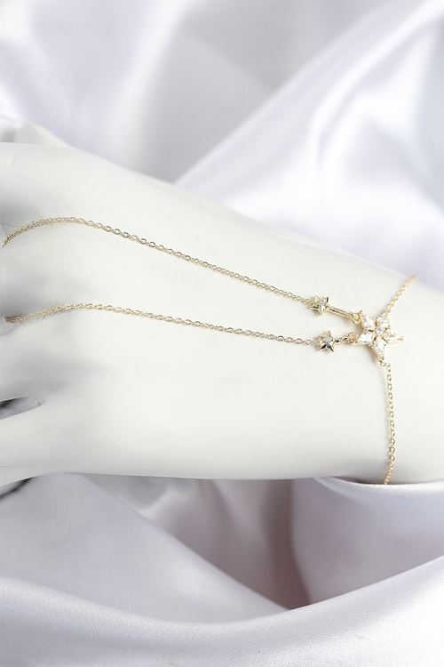 Pirinç Zirkon Taşlı Yıldız Model Gold Renk Şahmeran