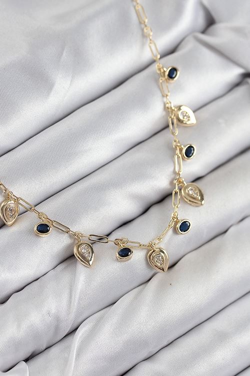 Pirinç Zirkon Taşlı Sallantılı Damla Model Gold Renk Kadın Kolye