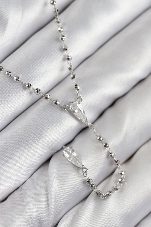 Pirinç Zirkon Taşlı Gümüş Renk Kadın Y Kolye