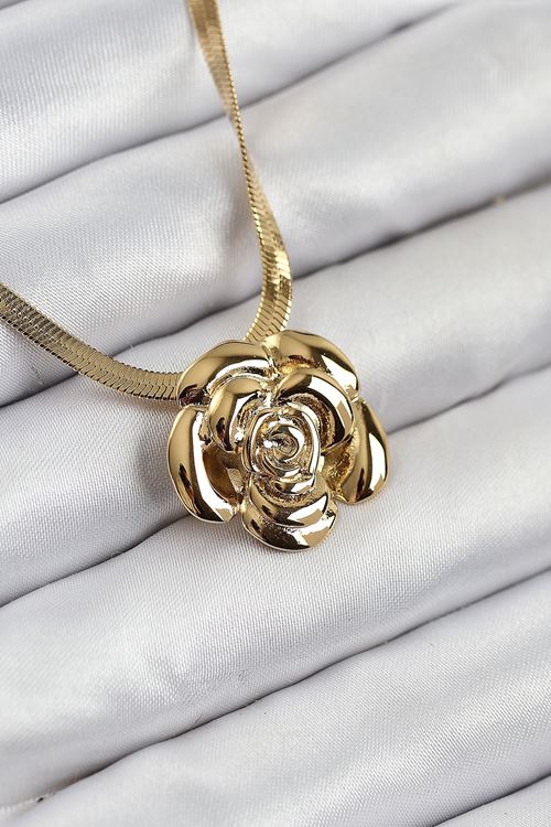 316L Çelik Gül Figürlü İtalyan Zincir Model Gold Renk Kadın Kolye
