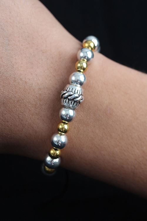 Doğal Taş Sarmal Model Gold Ve Gümüş Renk Asansörlü Erkek Bileklik