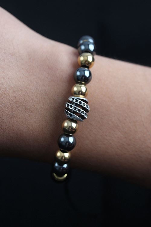 Doğal Taş Sarmal Model Gold Ve Füme Renk Asansörlü Erkek Bileklik