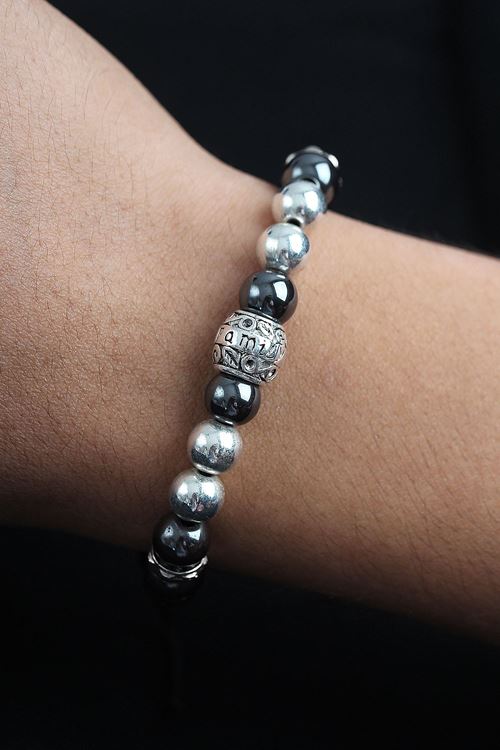 Doğal Taş Family Model Gümüş Ve Füme Renk Asansörlü Erkek Bileklik