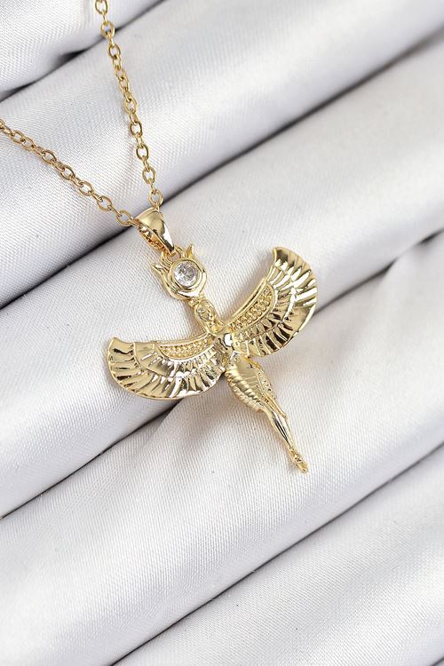316L Çelik Zirkon Taşlı Melek Model Gold Renk Kadın Kolye
