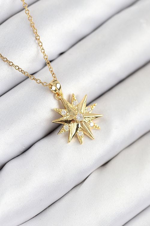 316L Çelik Zirkon Taşlı Kutup Yıldızı Model Gold Renk Kadın Kolye