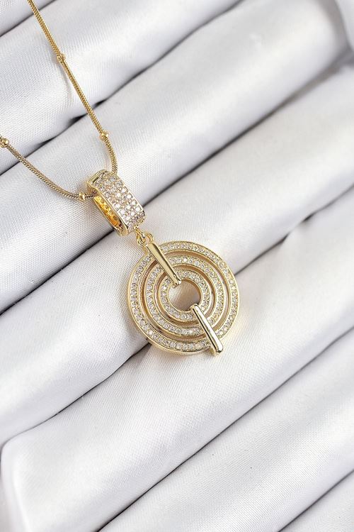 316L Çelik Zirkon Taşlı Çember Model Gold Renk Kadın Kolye