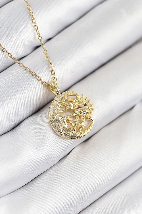 316L Çelik Zirkon Taşlı Ay Ve Güneş Model Gold Renk Kadın Kolye