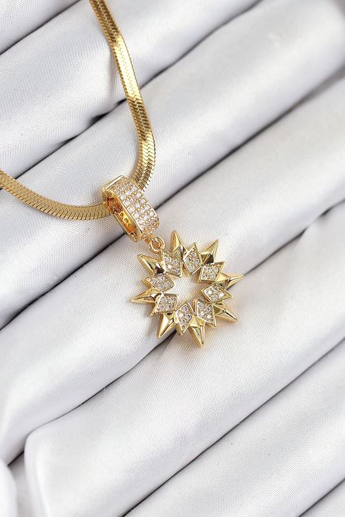 316L Çelik Zirkon Taşlı Yıldız Model Gold Renk Kadın Kolye