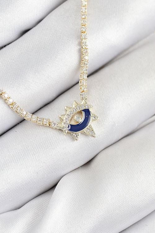 Pirinç Zirkon Taşlı Su Yolu Göz Model Gold Renk Kadın Kolye