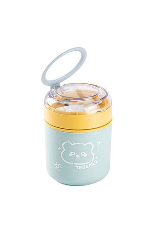 Tantitoni Tedemeı Mavi Sarı Paslanmaz Çelik Yuvarlak Yemek Taşıma Kabı 530ml