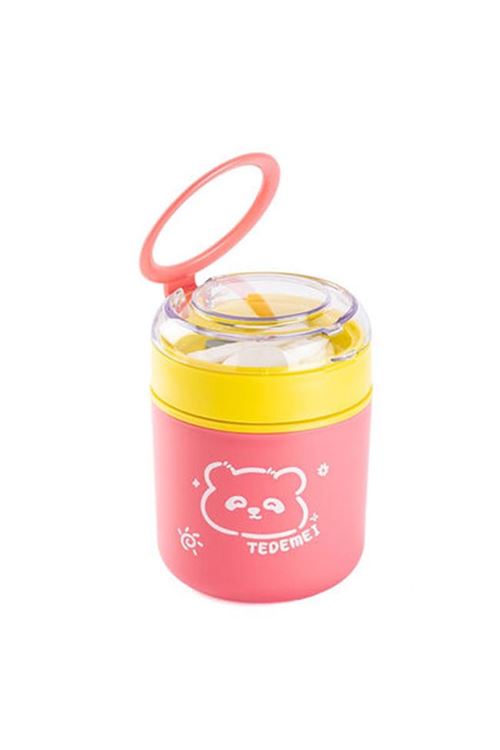 Tantitoni Tedemeı Pembe Sarı Paslanmaz Çelik Yuvarlak Yemek Taşıma Kabı 530ml