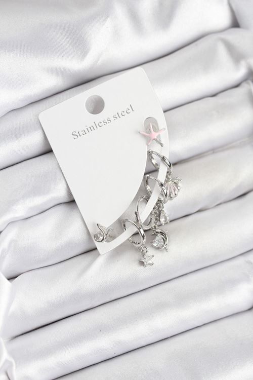 Pirinç Gümüş Renk Set Küpe