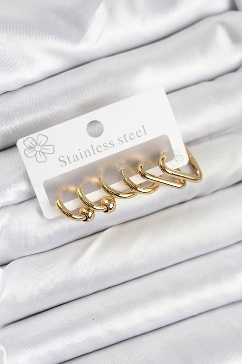 316L Çelik Gold Renk Kadın Küpe Seti