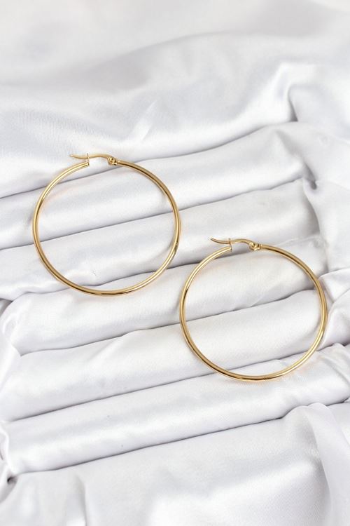 316L Çelik Gold Renk 45 mm Halka Kadın Küpe