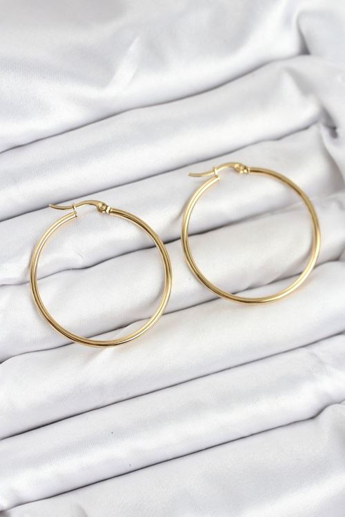 316L Çelik Gold Renk 35 mm Halka Kadın Küpe